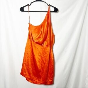 Michelle Mason Orange Silk one shoulder mini dress